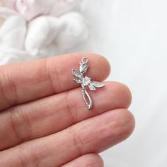 Подвеска Стрекоза на цветке с фианитами 22*14 мм, родий, П568