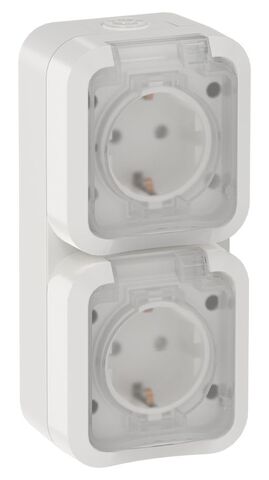 TORS Розетка 2-ая с з/к кр. верт. 16А IP55 TS332 белый IEK