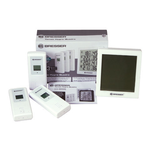 Метеостанция BRESSER Temeo Hygro Quadro, 3 термодатчика, гигрометр, белый, 73258