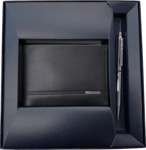 Набор Cross Century Classic, портмоне черная кожа + шариковая ручка, серебристый (AC018068)