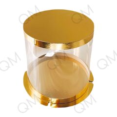 Прозрачная круглая коробка-тубус D-30 см h-28.5 см золото, 1 шт