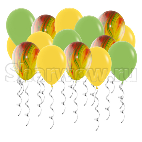Воздушные шары под потолок Желтые и зеленые оттенки