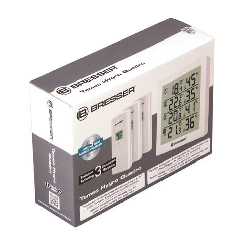 Метеостанция BRESSER Temeo Hygro Quadro, 3 термодатчика, гигрометр, белый, 73258