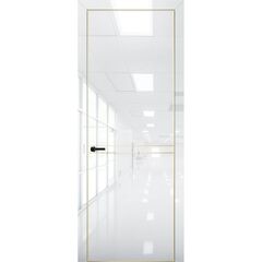 Купить Межкомнатная дверь глянец Pt 9 Платина crystall white алюминиевая кромка Al Gold Edition глухая