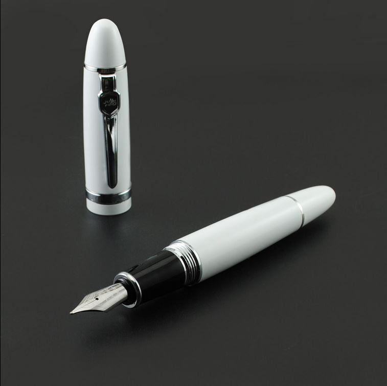 Перьевая ручка Jinhao 159 с серебристой отделкой, перо М (0.75 мм), колпачок закручивается. Цвет белый. Sale 1500!