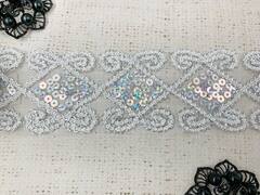 Тесьма пайетки на сетке, ш. 5,8 см, серебро