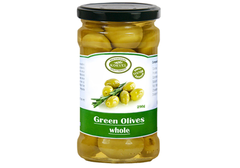 Зеленые оливки с косточкой Korvel, 290г