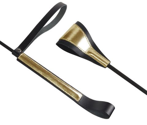 Черно-золотистый стек с хлопушкой из кожи - 62 см. - Sitabella BDSM accessories 3180-18