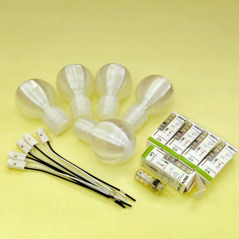 Комплекты для создания светильников и цветов/плафон D4см, цвет белый матовый/патрон G4/светодиодная лампочка 3Вт (по 5 комплектов)