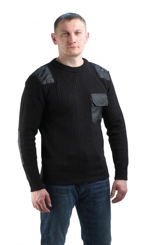 Купить черный форменный свитер - Магазин тельняшек.ру 8-800-700-93-18Джемпер форменный черный с накладками в Магазине тельняшек