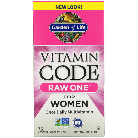 Garden of Life, Vitamin Code, RAW One, мультивитаминная добавка для женщин (для приема 1 раз в день), 75 вегетарианских капсул