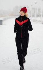Женский утеплённый лыжный костюм Nordski Base Black-Red с высокой спинкой