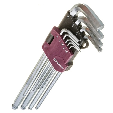 Thorvik HKLB9S Набор ключей торцевых шестигранных удлиненных с шаром, H1.5-H10, 9 предметов