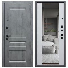 Купить Входная дверь Лира бетон тёмный ПВХ белый матовый с зеркалом