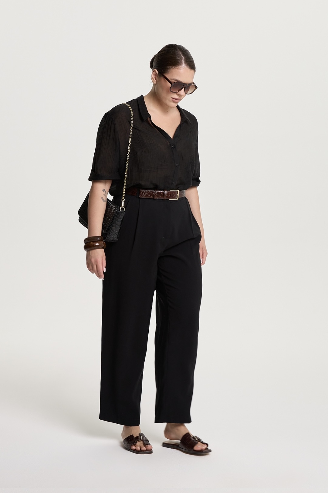 Рубашка с коротким рукавом из тенселя, черный