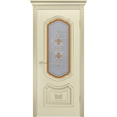 Купить Межкомнатная дверь эмаль Соло R-0 В3 шампань с патиной белое золото остеклённая