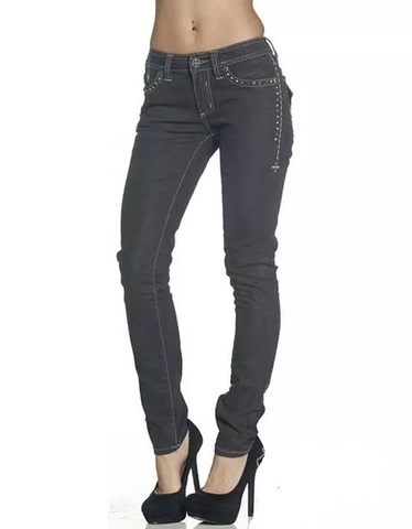 Affliction | Джинсы женские RAQUEL STUD CUTOUT FLAP BLACK SPARKLE 111SK023 перед