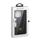 Кожаный чехол Ferrari RGO для iPhone 13 Pro Max (Черный с желтым)