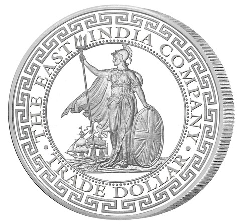 Монета Остров Святой Елены 2018, 1 фунт, 1 унция, серебро. Рестрайк британского торгового доллара