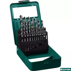 KRAFTOOL HSS-G, 19 шт, (1-10 мм), сталь P6M5, набор сверл по металлу (29651-H19)