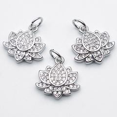 Подвеска Лотос, цвет серебро (родий), фианиты, размер 14*13,5 мм, цена за 1 шт