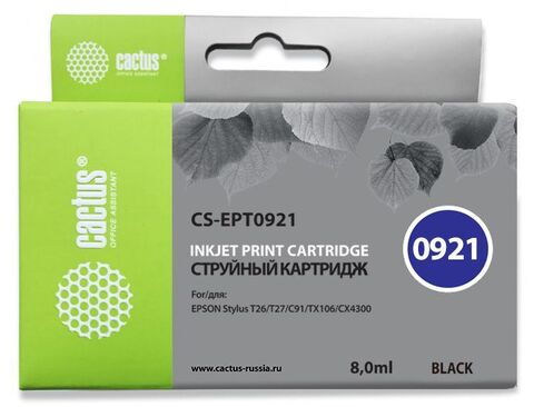 Картридж струйный Cactus CS-EPT0921 T0921 черный (8мл) для Epson Stylus C91, CX4300, T26, T27, TX106, TX109, TX117, TX119