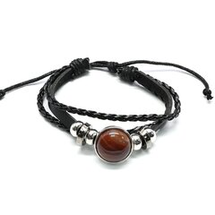 Браслет из кожи с агатом круг 20 мм