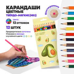 Цветные карандаши деревянные для рисования, 12 шт, MC-Basir, набор детских разноцветных карандашей "Авокадо"