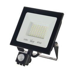 89-2-655 Прожектор светодиодный с датчиком движения 50Вт, 6500К, IP54, черный (Very)