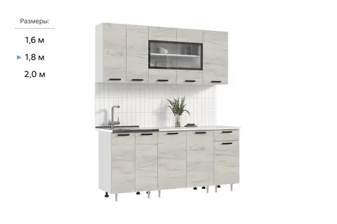 ЛДСП Кухня Рио NEW 1,8м   (490) (Дуб Крафт Белый, Белый (Антарес))