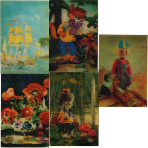 № 68 Набор из 5 переливных (стерео) Календариков . Мультфильмы СССР 1988, 1989 гг.