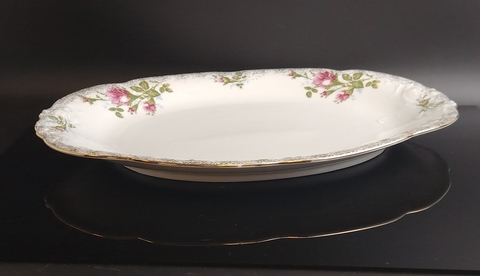 Блюдо фарфоровое для сервировки, D-33.5 см, рисунок розы, золочение, Польша Chodziez, винтаж времен СССР 1964-1990 гг