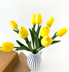 Тюльпаны реалистичные искусственные, Желтые, латексные (силиконовые), 34 см, букет из 9 штук