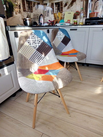 Интерьерный дизайнерский кухонный стул Eames DSW Patchwork Multucolor, пэчворк, мультиколор