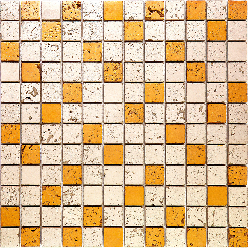 GLY-2 Итальянская мозаика травертин Skalini Goldy бежевый золотой квадрат