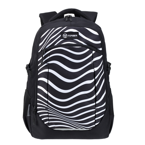 Школьный рюкзак TORBER CLASS X, черно-серый с принтом Зебра, полиэстер 900D, 45 x 30 x 18 см, 17 л, с отделением для ноутбука (T9355-22-ZEB) | Wen-Vic.Ru
