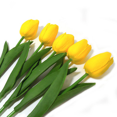 Тюльпаны реалистичные искусственные, Желтые, латексные (силиконовые), 34 см, букет из 9 штук