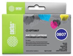 Картридж струйный Cactus CS-EPT0807 черный, желтый, голубой, пурпурный, светло-голубой, светло-пурпурный набор (68.4мл) для Epson St Ph P50