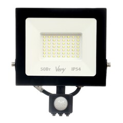 89-2-655 Прожектор светодиодный с датчиком движения 50Вт, 6500К, IP54, черный (Very)
