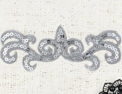 Термоаппликация орнамент с пайетками, р. 14,5×5 см, серебро