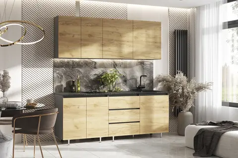 Кухня Челси 2,0м Компановка №2 (Дуб Крафт / Графит (Кастилло))