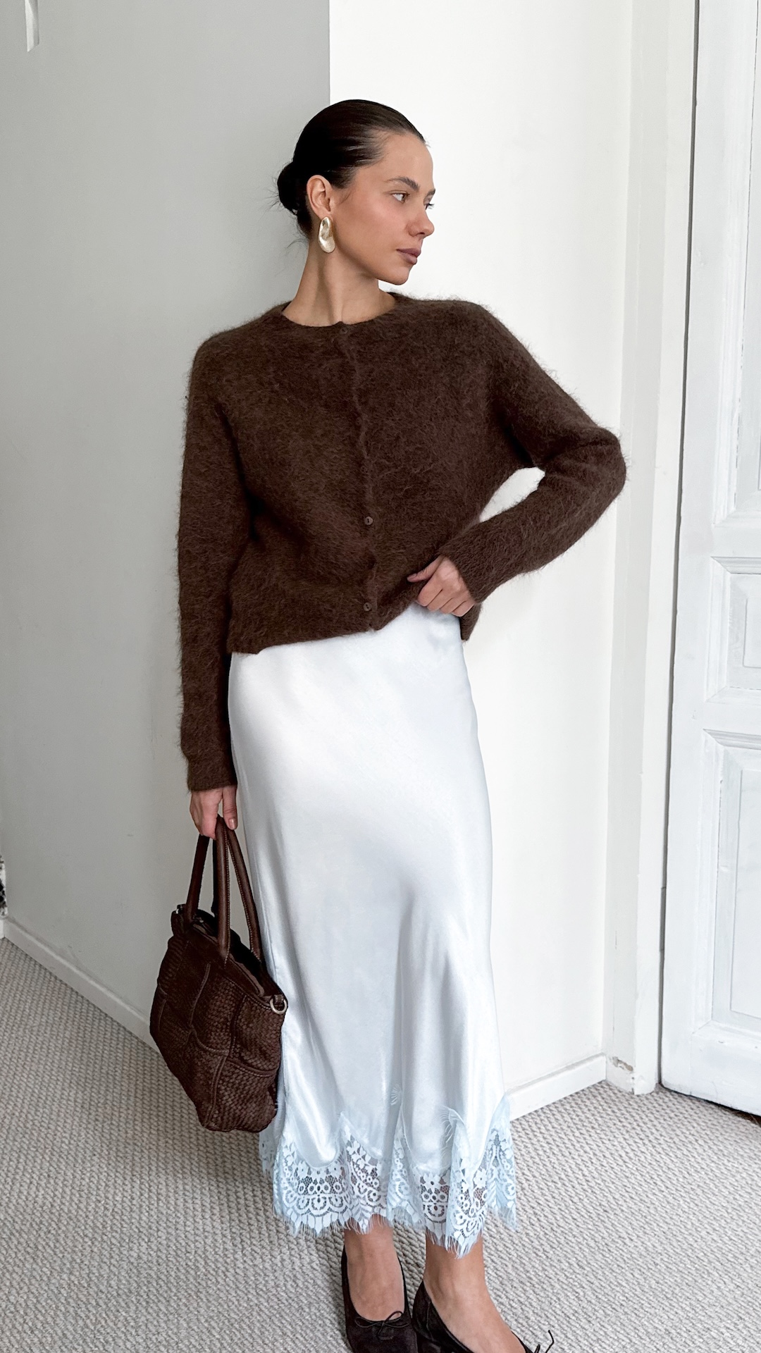 Юбка в бельевом стиле полной длины с кружевом по краю