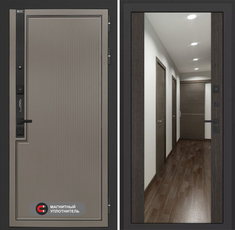 Входная дверь в квартиру Лабиринт Лаб про 1 Велютто кофе с зеркальной вставкой Максимум Венге