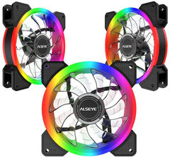 Комплект из 3 вентиляторов Alseye CRLS-300DS, 120мм, 700-1500rpm, 5-pin, белый-черный/ARGB, 62CFM, 30дБ, контроллер, пульт ДУ, антивибропрокладки, 2 ленты (AS.11.0014)