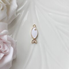 Подвеска Рыбка с эмалью и фианитами 18*6 мм, белая, позолота, П1037