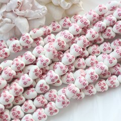 Бусина Сердце, керамика, белая с розовой росписью, 12 мм, 1 шт, МК004