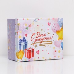 Коробка самосборная одиночная Прямоугольник, 25,6*31*16 см, «С Днем Рождения», 1шт