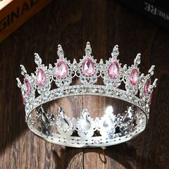 Декоративная корона на торт, серебро (Розовые камни)