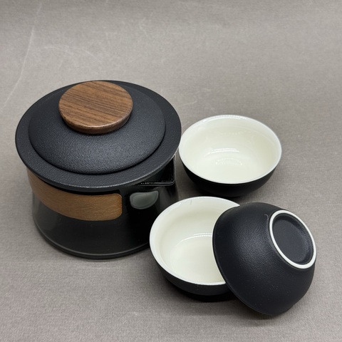 Набор черный матовый, стекло и керамика, в чехле