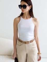 Топ с закрытым декольте из хлопка с эластаном в рубчик с матовым покрытием металлик  D43.228 (129285)